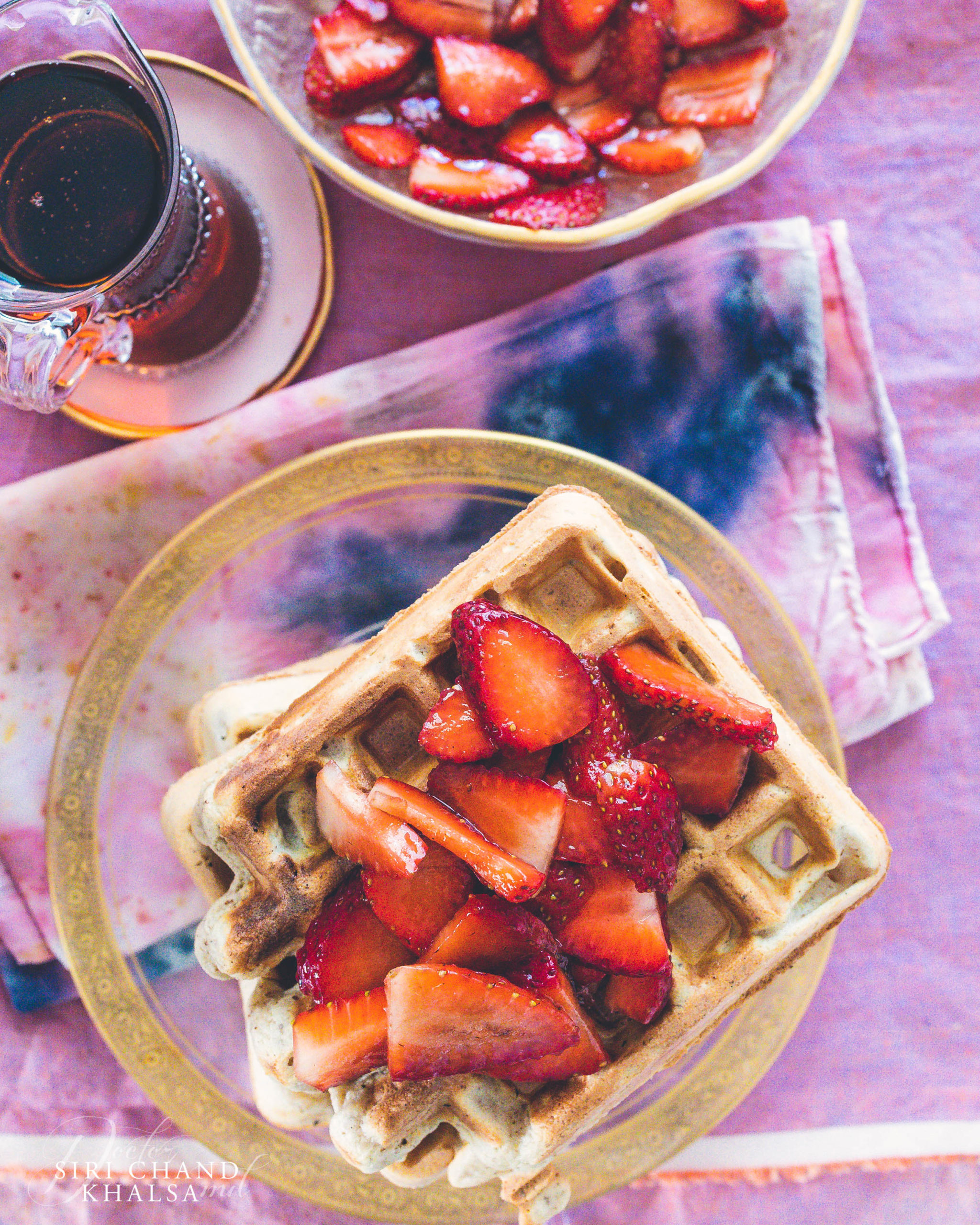 Vegan Protein Waffles- Delicious and Fluffy with strawberries