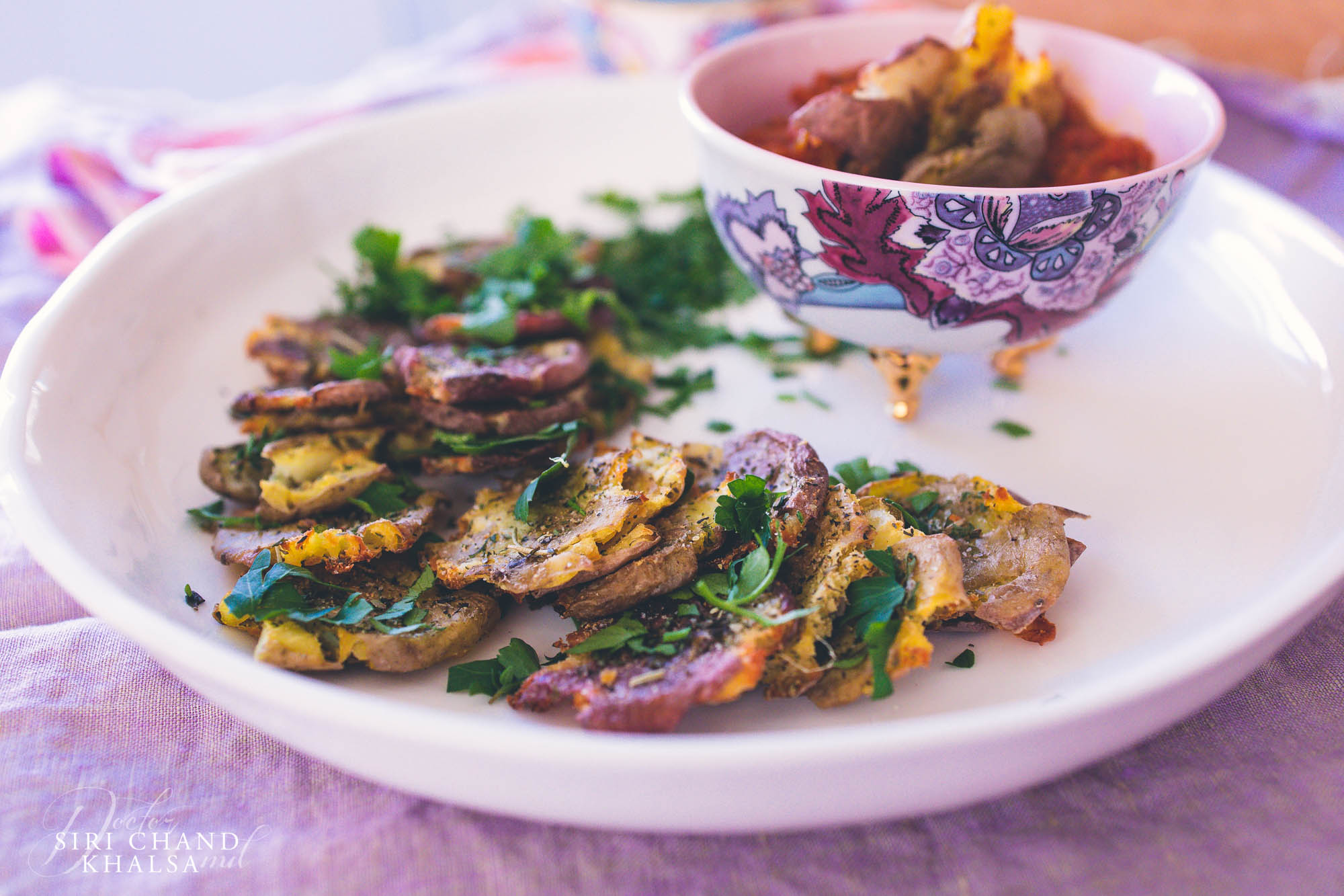 Crispy Smashed Herbed Potatoes  In the Kitchen with Dr. Siri Chand