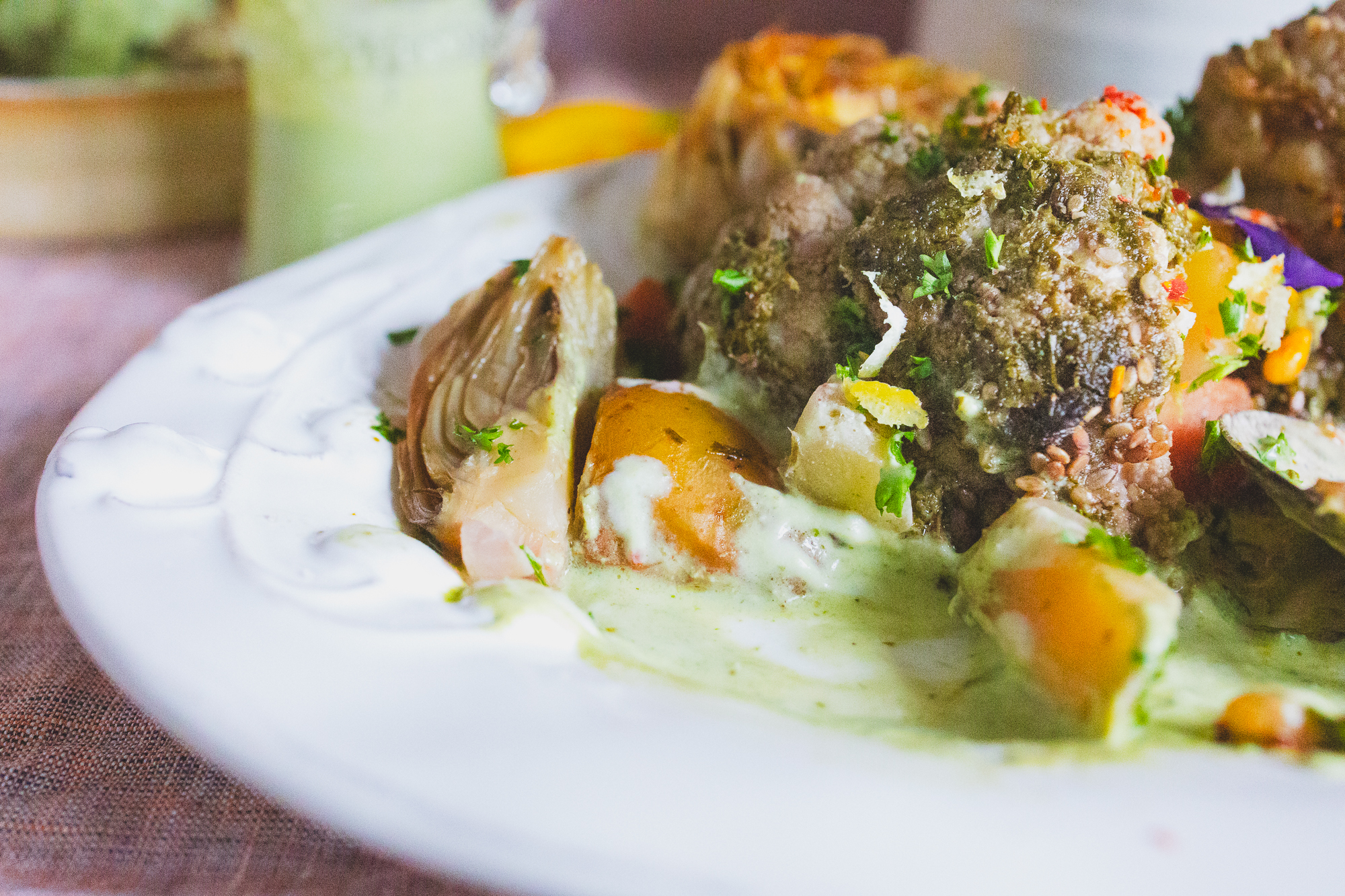 Roasted Cauliflower with Cilantro-Tahini