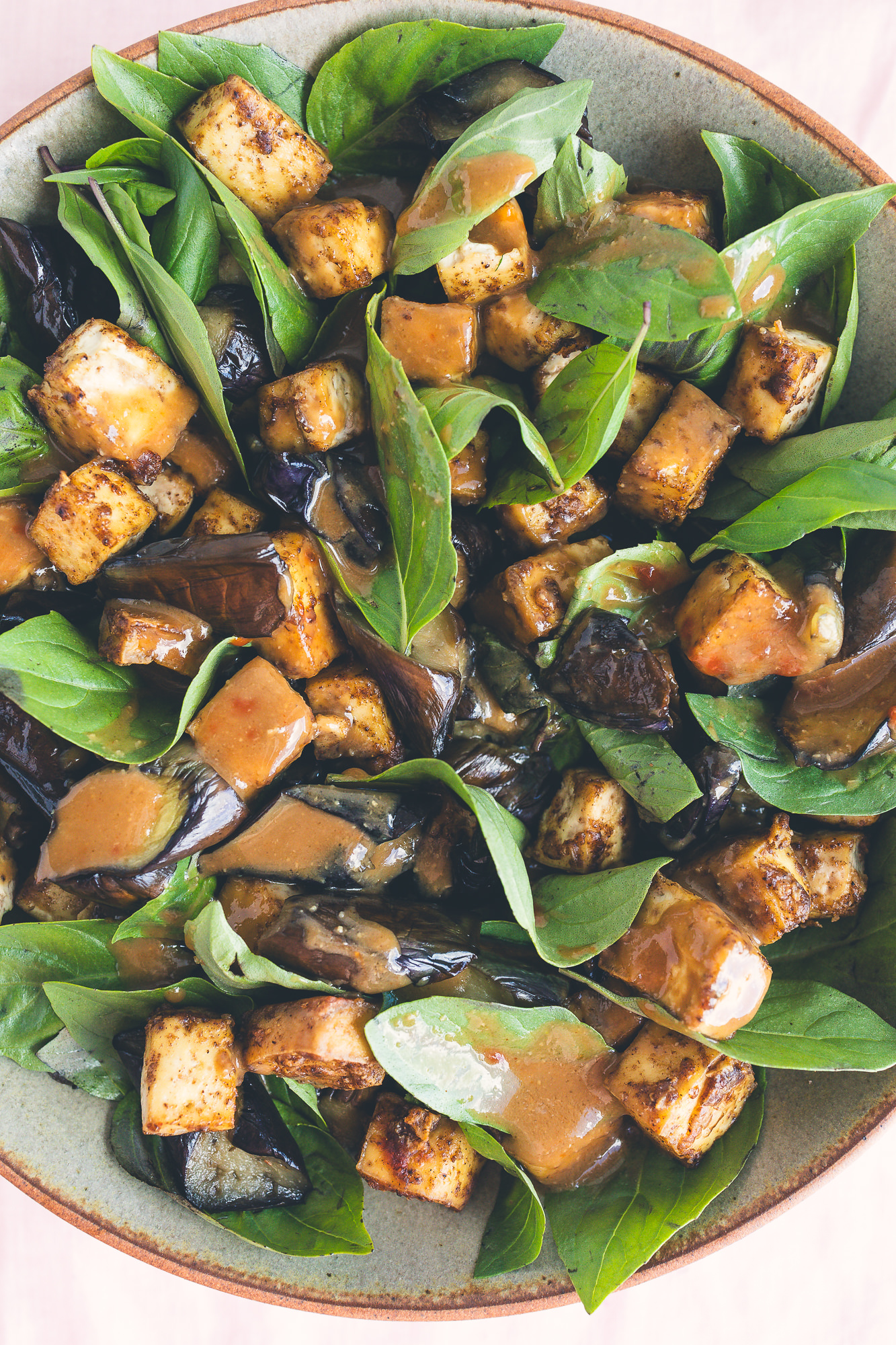 tofu eggplant thai basil salad