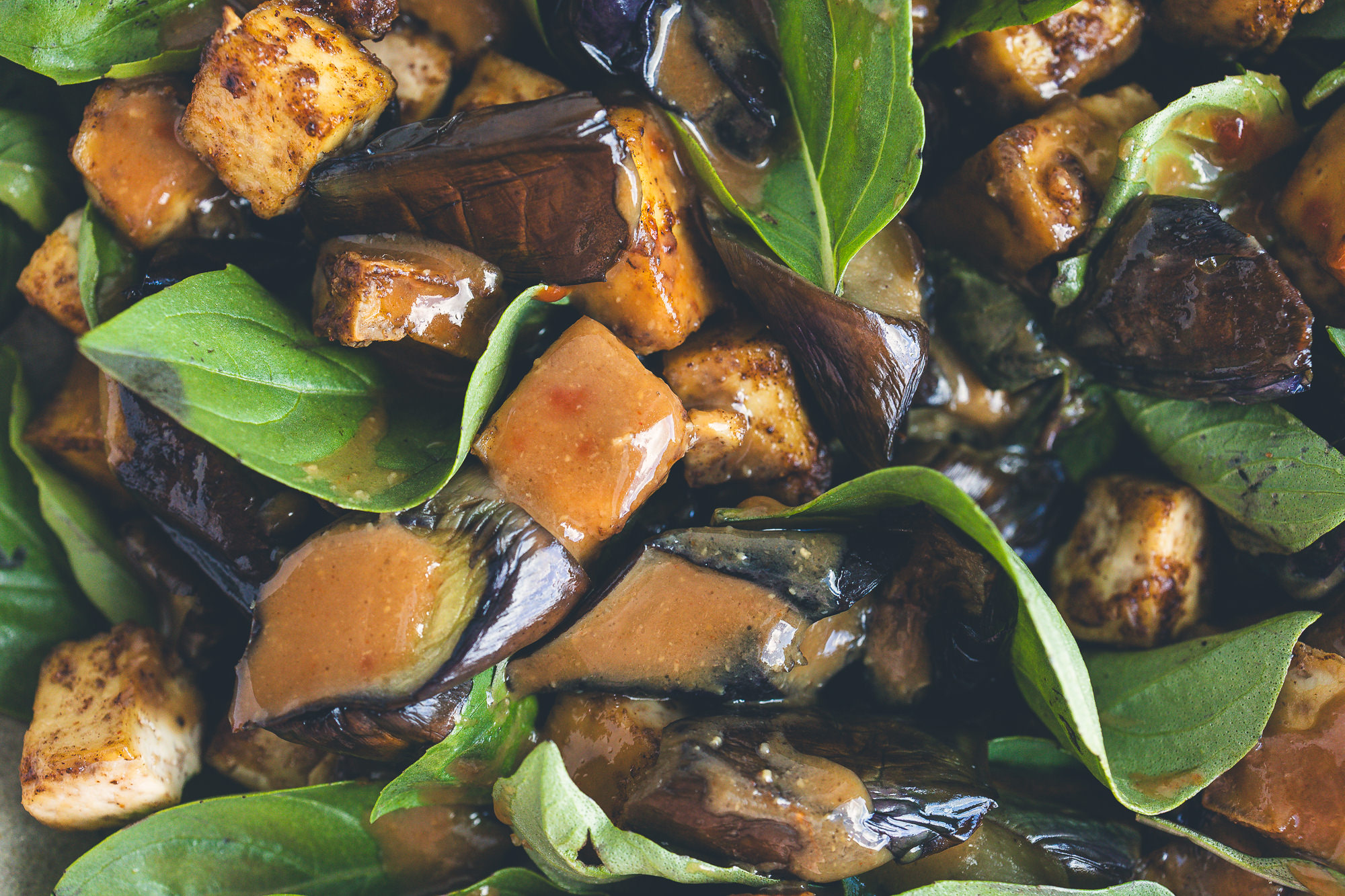 tofu eggplant thai basil salad