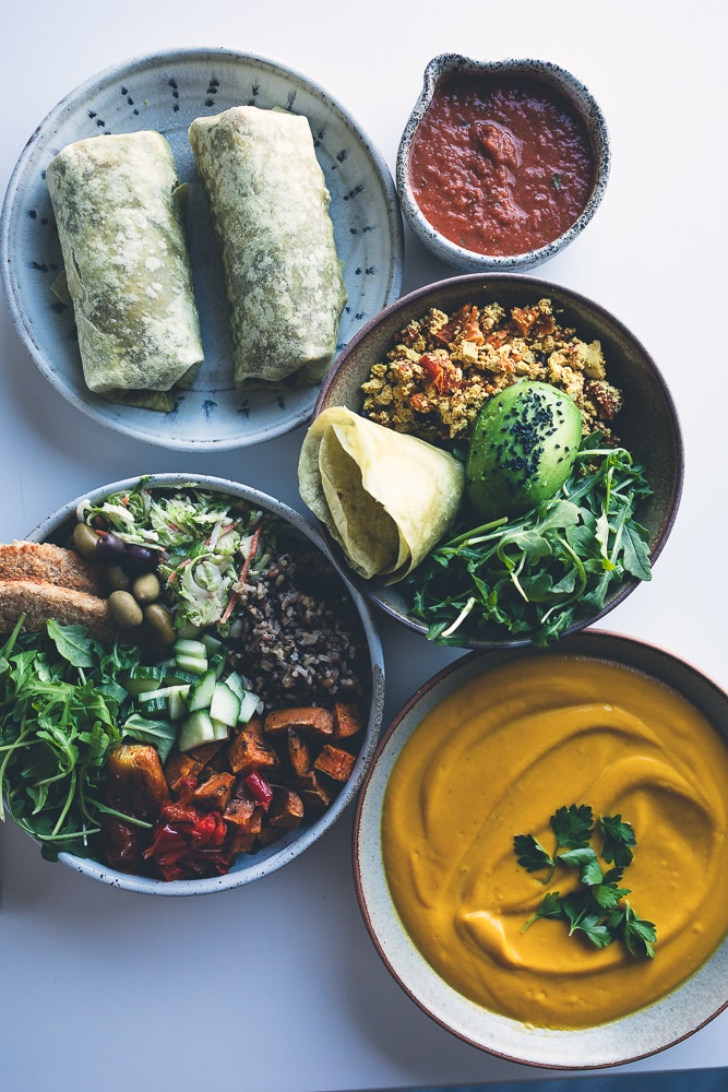 Four plant-based meals from one sheet pan of roasted vegetables
